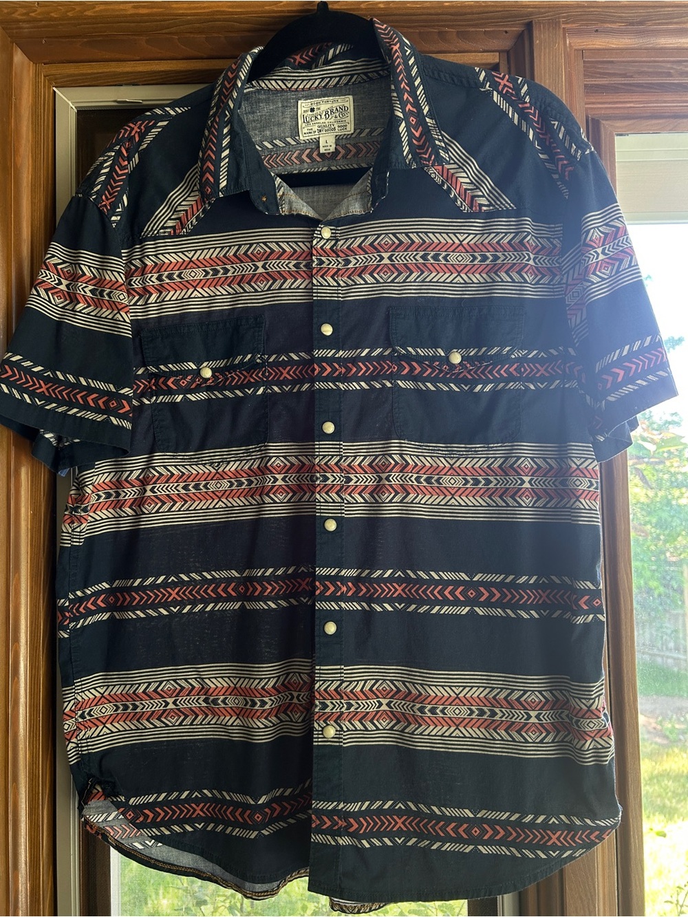 Lucky Brand Short-Sleeve Button-Down with Stripes